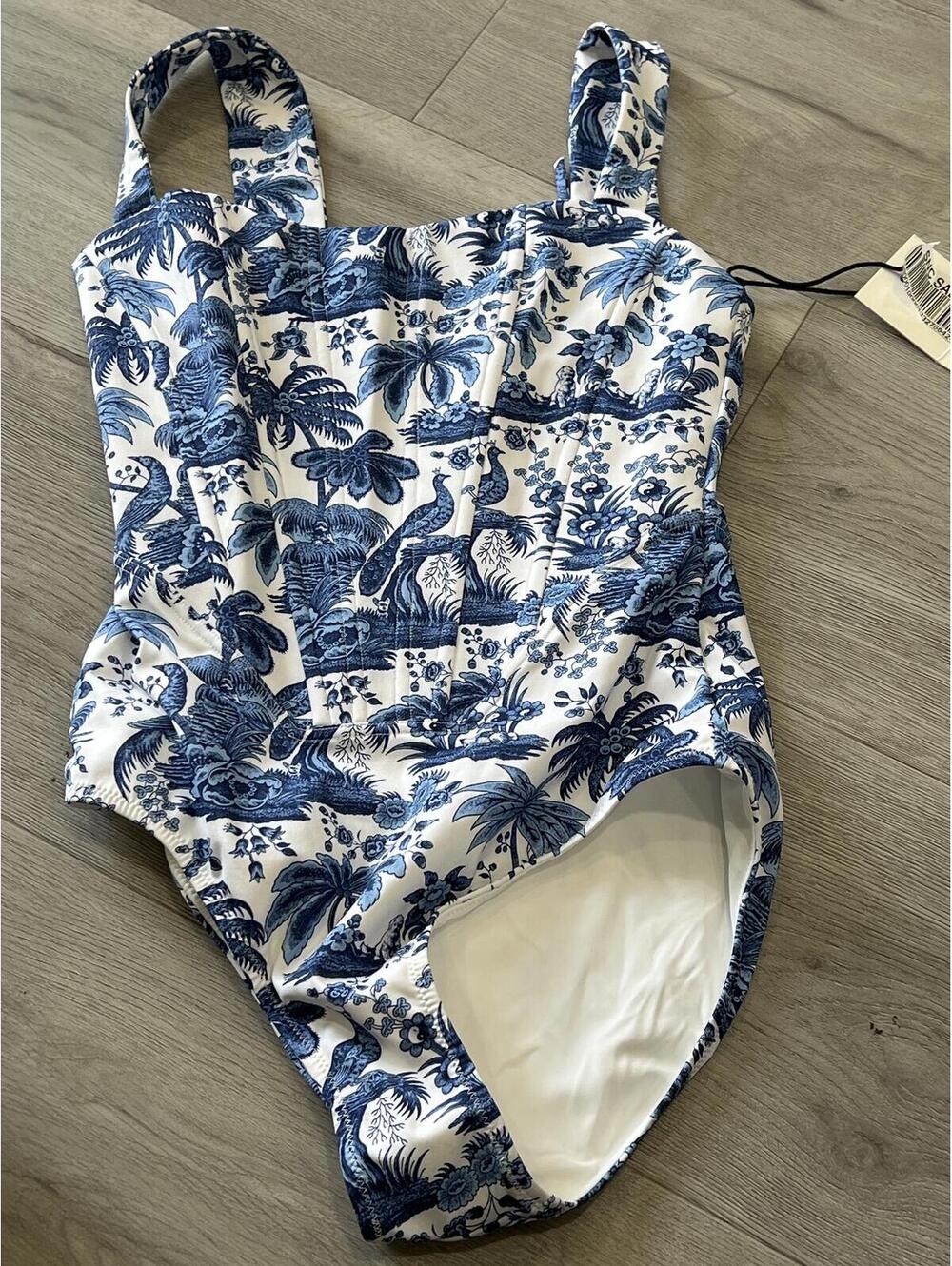 STAUD  Adelaide Printed Corset Swimsuit - White - Picture 2 of 6